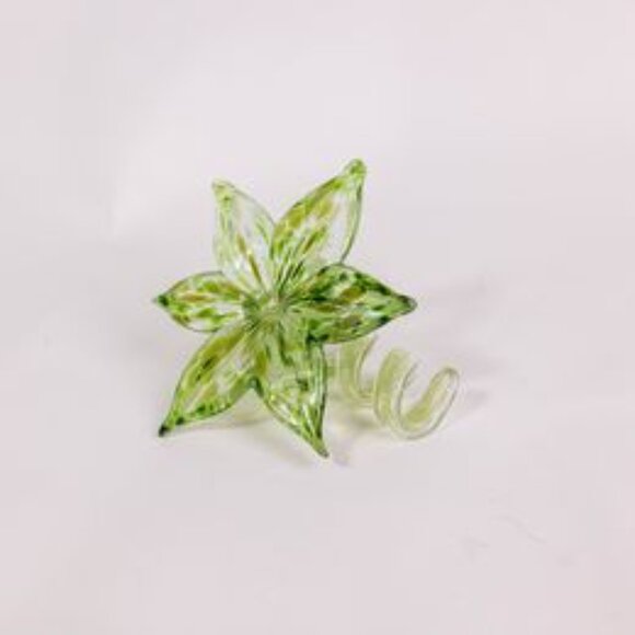 Blown Glass 6 Petal flower Green twisted stem and flecks - Picture 3 of 10